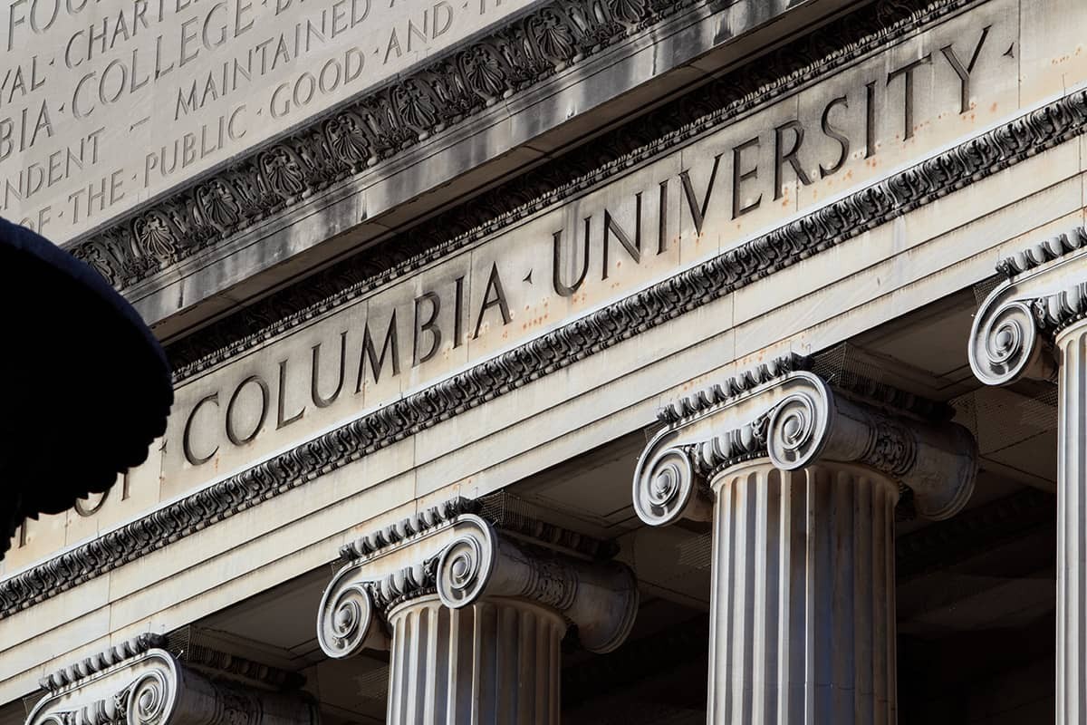 Exterior of building with Columbia University engraved on the façade 