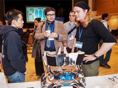 The hands-on demos included a Robotic Spine Exoskeleton, a collaboration with researchers at Columbia University Medical Center and local hospitals on using sensor data to automatically calibrate three motorized rings for targeted treatment of scoliosis. Hands-on demos