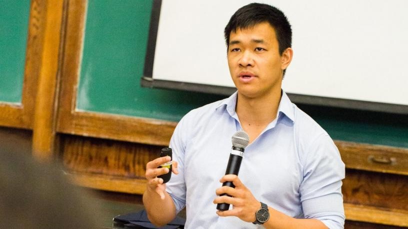 Biomedical entrepreneur Jason Kang ’16 spoke alongside distinguished faculty and student mentors. His company, which works to improve methods for infectious disease decontamination, got its start at a 2014 Columbia Design Challenge. Biomedical entrepreneur Jason Kang ’16 spoke alongside distinguished faculty and student mentors. His company, which works to improve methods for infectious disease decontamination, got its start at a 2014 Columbia Design Challenge.