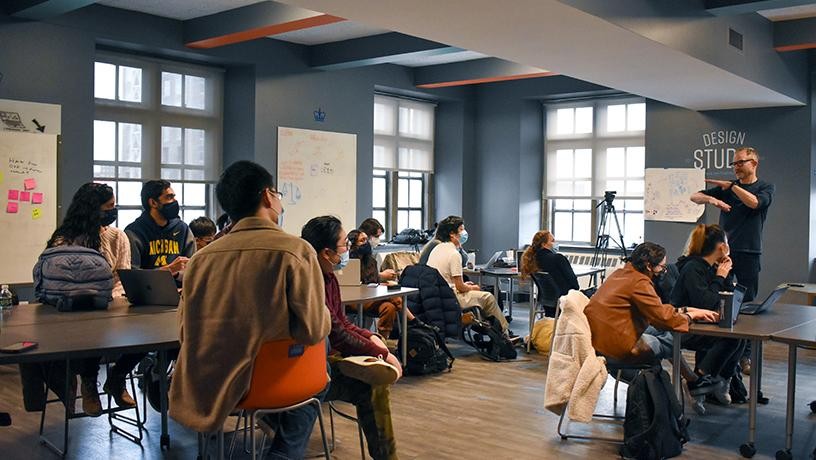 Columbia Engineering professor Harry West leads his Designing for Humanity class. Columbia Engineering professor Harry West leads his Designing for Humanity class.