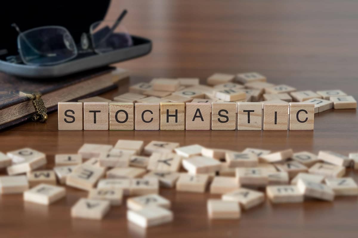 Concept of stochastic modeling visualized through scrabble tiles