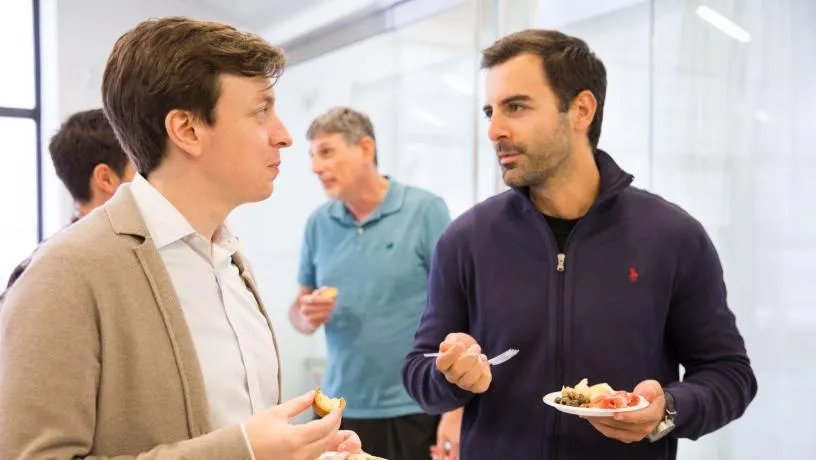 New faculty member Marco Giometto (left) with fellow Civil Engineering Professor Ioannis Kougioumtzoglou, who received a 2018 NSF CAREER Award.Electrical engineer Christine Hendon (left) was promoted to associate professor on tenure track. Vice Dean Shi-Fu Chang (right) recognized the School’s 13 new faculty members.