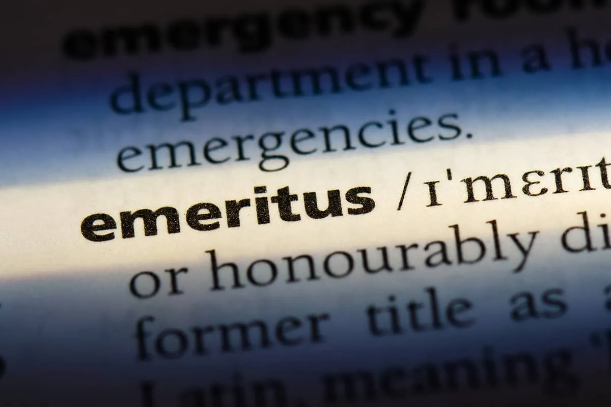 The word 'emeritus' highlighted in a dictionary