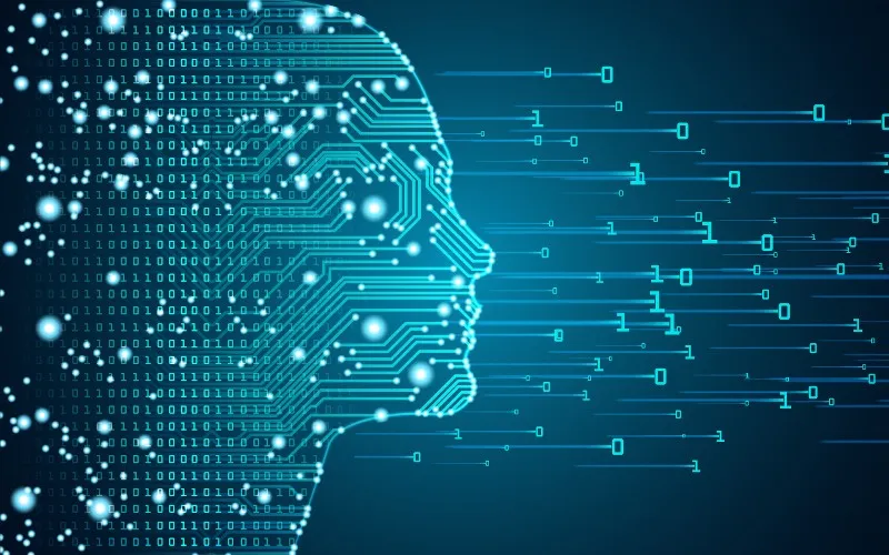 Digital head representing applied machine learning research and artificial intelligence in business.